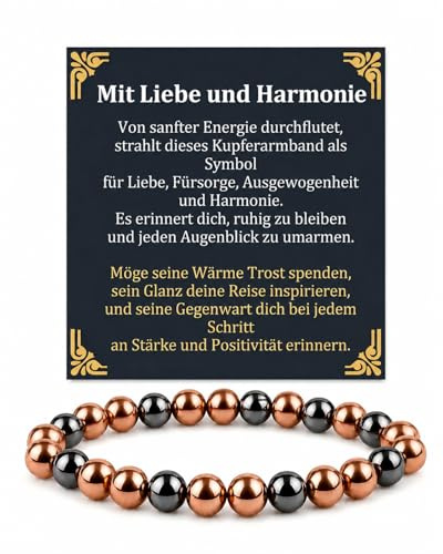 BioMag Kupferperlen Armband Damen Herren, Verstellbar 99,99% Reinkupfer Armband mit 8mm Hämatit Steinen, Magnetisches Perlenarmband Geschenk Magnetic Field Therapy