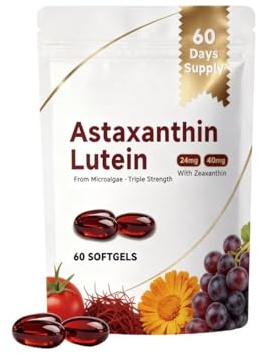 Astaxanthin 24mg med Lutein 40mg & Zeaxanthin, Stödjer ögon, hud, leder, cirkulations, 60 count,1pcs