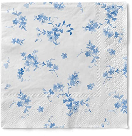 Sovie HOME Serviette BONNIE, BLAU, 3-lagiges Tissue, 33 x 33 cm, 1/4 Falz, 20 Stück, zartes Blütendesign in Blau, elegante Tischdekoration, Ideal für Garten- & Sommerfeste, Hochzeiten