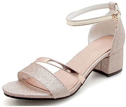 Onewus Damen Fashion Open Toe Schnalle Blockabsatz Sandalen (Gold, 39)