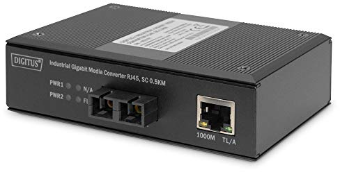 DIGITUS DIN-Rail Medienkonverter - Multimode - Gbit Ethernet - RJ45 / SC - 850nm Wellenlänge - Bis 0.5km - Schwarz