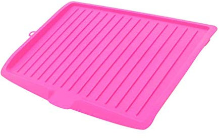 Tubayia Plastic Dish Drainer Dish Rack Dish Drying Mat Tray for Kitchen (Rose Red)