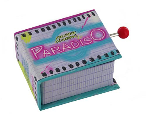 Carillon/scatola musicale a manovella di cartone illustrato a forma di libro con meccanismo musicale 18 note - Nuovo Cinema Paradiso - Tema finale (Ennio Morricone)