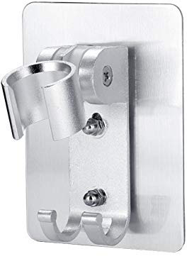 Upstore Supporto per Soffione da Doccia con Adesivo Forte e Regolabile, Montaggio a Parete con 2 Ganci per Doccetta e Bidet, Staffa per Iroratore per Vasca da Bagno, Argento, Alluminio