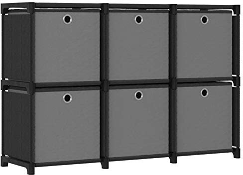 Tidyard Bokhylla kubhylla med lådor, 6 fack, trapphylla, organisatör för vardagsrum, förvaringshylla för sovrum, barnrum, badrum, svart, 103 x 30 x 72,5 cm, tyg