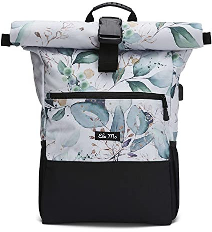 Ela Mo Rucksack Damen - Rolltop schön u. durchdacht - Laptop Rucksäcke für Frauen - Anti Diebstahl Tasche für Schule, Uni, Business (Waterleaf Gold)