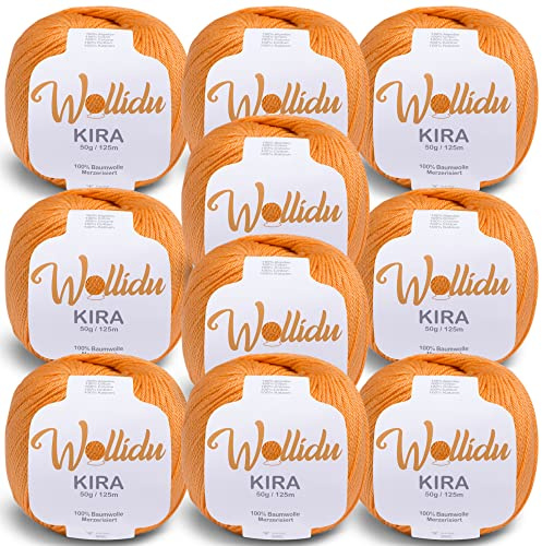 Wollidu Kira 100% Baumwolle zum Stricken und Häkeln 10 x 50g Set Häkelgarn Strickgarn - Orange
