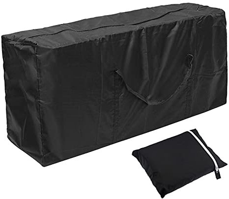 Aufbewahrungstasche Gartenauflagen, Gartenpolster Auflagentasche Wasserabweisend Oxford Schutzhülle für Auflagen Gartenmöbel Kissen Weihnachtsbaume mit Tragegriff, Schwarz (122 x 39 x 55 cm)