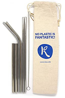 Pajitas Reutilizables 6pcs e-koala | Pajitas de Acero Inoxidable | Limpiador de pajitas con fibra de COCO y bolsa de algodón para transportar