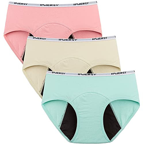 INNERSY Bragas Menstruales Niña Ropa Interior Protección Algodón Braguitas Regla 8-16 Años Pack de 3 (14-16 Años, Brillante)
