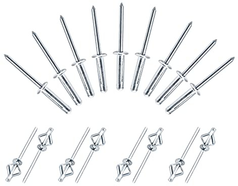Jersvimc 3/16 Zoll x 3/4 Zoll dreifach explodierende Pop-Nieten, solides Aluminium, Tri-Grip-Nieten, Glühbirnen-Stil, große Flansch-Nieten für Kajak, Marine, Boot, 50 Stück