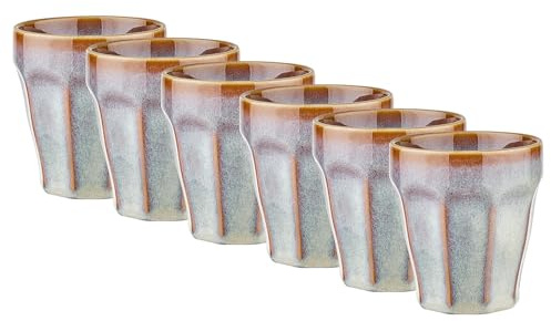 BUTLERS 6er-Set Kaffeebecher 0,25 l Steinzeug Tasse ohne Henkel - BERGAMO - | Beige - Becher für Tee, Kaffee - Trinkbecher für Kakao & Cappuccino - geriffelte Struktur