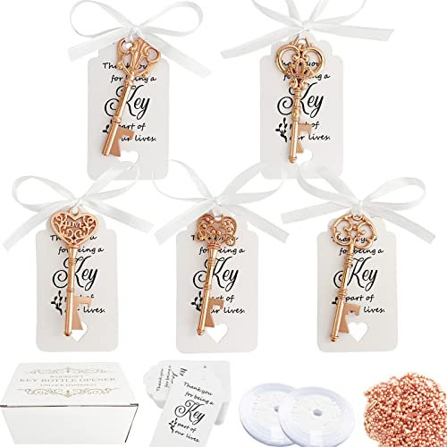 100pcs Key Bottle Openers, Wedding Favours, Gifts, Decorations or Souvenirs for Guests, Hen Party Favors with Tag for Cards and Chains (Rose Gold)