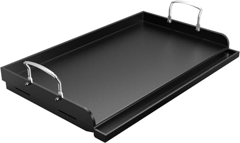 Cast Iron Griddle for Gas Grill & Stove Top, 25 x 16 Flat Top Grill Griddle Plate, Heavy Duty Outdoor BBQ Griddle with Grease Drain for Camping & Tailgating