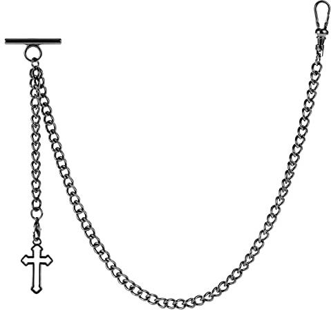 ZTA Herren Albert Kette Taschenuhr Kette Weste Kette für Männer FOB T BAR mit Hohl Kreuz Design Anhänger FOB Charme