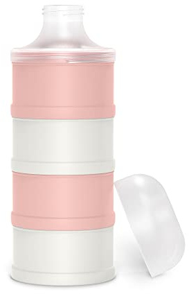 Suavinex, mjölkpulver portionskopa baby, mjölkpulver och spannmålsdispenser, med 4 fack, skruvlock och dispenserdel. Tål diskmaskin Rosa