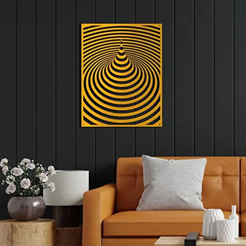 KLZUOPT Metal Wall Decor,Black and White Line Curve Rotation Decoration Wall Hanging Art,Black Water Drop Reflection Iron Wall Sculpture,Modern Wall Decor,for Home Wall Sign, yellow-18.5 * 23.6in