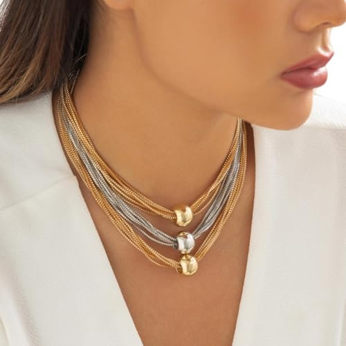 WSZJLN Multi Layered Chunky Chain with Big Ball Short Choker Necklace for Women Trendy Collar Fashion Jewelry Neck Accessories-Silver Color