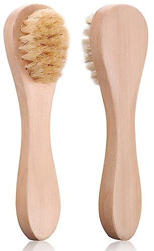 Kootinn Paquete de 2 mini cepillos secos, cerdas naturales, cepillo de limpieza facial exfoliante para piel suave y otras áreas sensibles como tu cuello, pecho y uñas