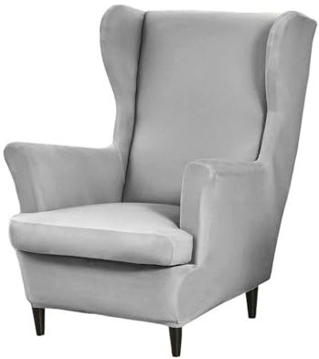 Highdi Funda de Sillón de Orejas Elástica para Strandmon, Color Sólido Funda de Sofá 2 Piezas con Funda de Cojín, Fundas Protector de Butaca para Club Dormitorio Recepción (Gris Claro)