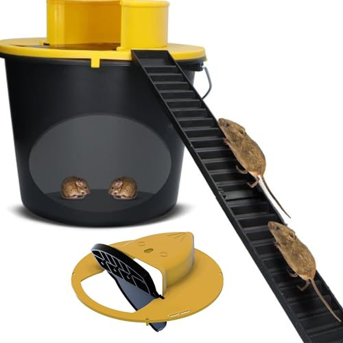 MaatWorkz - Piege a Souris + Seau + Leurre - pour Intérieur & Extérieur - Version 2025 - Répulsif de Souris - Piège à Souris - Piege a Rat - Jaune