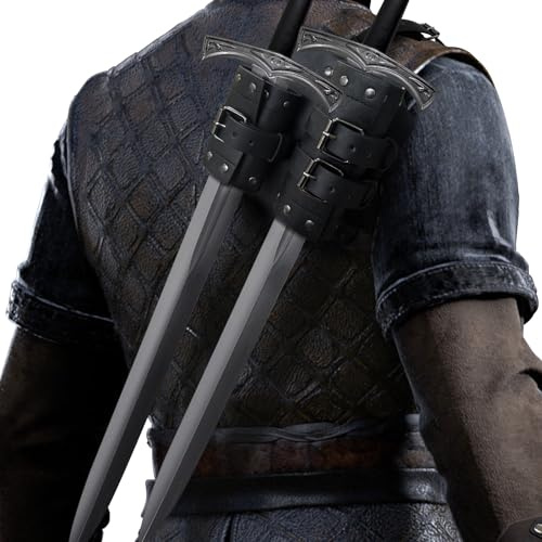 HiiFeuer Épée médiévale en Faux Cuir à Double Dos Grenouille, Holster d'épée Ajustable Mercenary, Étui pour épée de Dos du Moyen-Âge (Noir A)