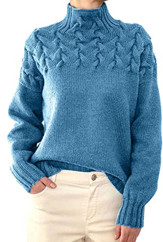 IQYU Armstulpen Alpaka Damen Rollkragenpullover Damen Rollkragenpullover für Damen Damen Bekleidung (Sky Blue, XXL)