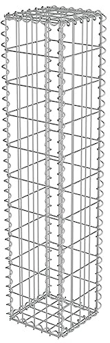 Tidyard Gabionenwand mit Abdeckung Gabione Säule Drahtkorb Steingabionen Steinkorb Verzinkter Stahl 20 x 20 x 100 cm (L x B x H),Hohe Belastbarkeit Silber