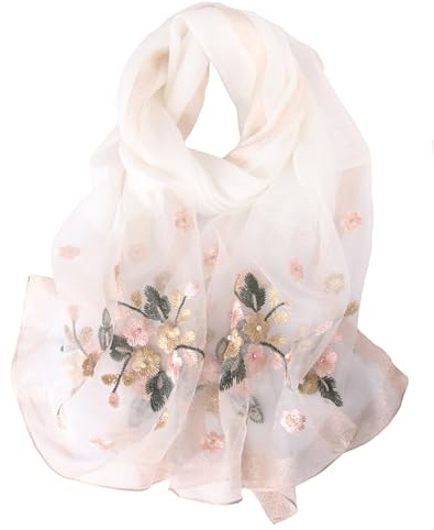 Sawekin Damen Schal Stola Halstuch Sommerschals Farbverlauf Für Abendkleid Hochzeit Seidenschal/Baumwolle Schal 195 * 88cm (U-Weiß)
