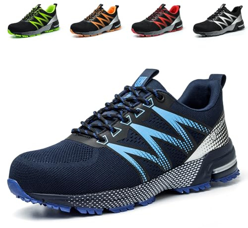 Nasogetch Safety Trainers Men Women Steel Toe Cap Safety Shoes Lightweight Work Trainers Breathable Non-Slip Puncture Proof Blue 8 UK 42 EU