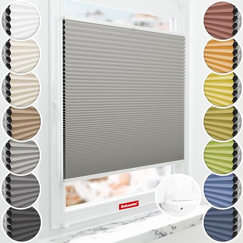 Schuette® Wabenplissee ohne Bohren ● Blackout x Honey ● Silver Mist (Grau) ● 135x120cm (Breite x Höhe) ● Suprafix Klemmhalter X ● 60 Sekunden Montage