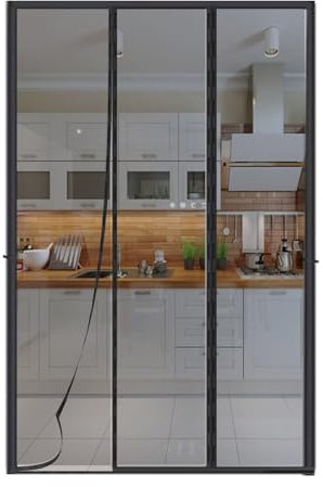 Magnet Fliegengitter Tür Vorhang, einfach zu montieren ， für Holz, Eisen, Aluminium Türen und Balkon, Schwarz/W190xH 205cm