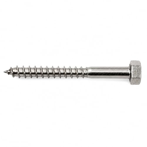 DAUMLINK® Tornillos Hexagonales Madera Acero Inoxidable M5x50 mm | DIN 571, 25 unidades, Fijaciones seguras, Construcción de madera