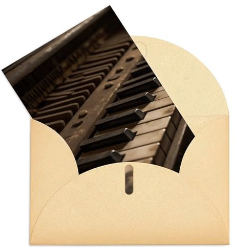 NTVOWPZO Geburtstagskarten mit Umschlägen, englische Aufschrift Thinking of You, altes Klavier, Tastatur, Dankeskarte, Farbe, blanko, Geschenkkarten, große Grußkarten, Notizkarten mit Umschlägen