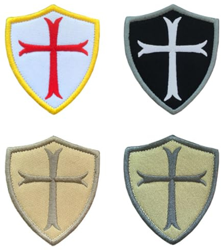 4 Stück Ritter Templer Kreuz Schild Flagge Patch Aufnäher Abnehmbare mit Stickereiverschluss Applikation Taktisch Militär Patch für Jacke Weste Kleidung Rucksäcke Baseballkappe Taschen