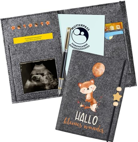 Mutterpasshülle aus Filz für Deutschen Mutterpass, Mutterpass-Schutzhülle zur Aufbewahrung von Impfpass usw,Süßes Geschenk für Schwangerinen und Zukunftige Mütter (Fuchs dunkelgrau)