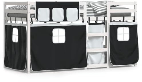 qohoio Etagenbett mit Vorhängen Weiß Schwarz 90x200 cm Kinder Etagenbett Kinderbett Doppelbett Kinderhochbetten Bett Kiefernholz - 3283931
