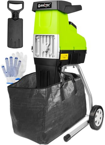 MalTec Gartenhäcksler Häcksler elektrische 3500W Schredder Holzhäcksler Fangsäck 60L Schnittstärke bis 44mm