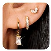 KENIY 3 Paar Ohrringe Damen - 14 Karat Vergoldet mit Zirkonia Piercing Ohr Gold Huggie Creolen fr Frauen & Mdchen - Schmuck Geschenk