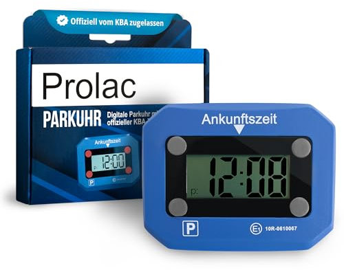PROlac Elektronische Parkscheibe mit offizieller KBA Zulassung – Intelligente Parkscheibe elektrisch mit Zulassung – Digitale Parkscheibe Auto mit Nachtmodus und Taktungseinstellung (Blau)