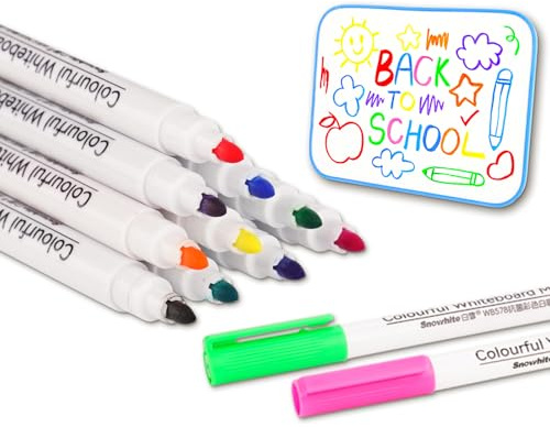 EYEYE Marcadores de borrado en seco de bajo olor, punta fina, 12 paquetes de marcadores de borrado de pizarra blanca de varios colores para escritura y marcador de materiales múltiples