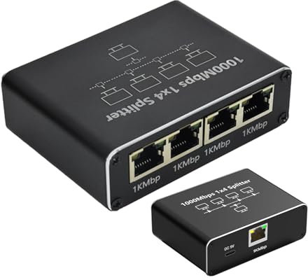 Splitter per cavo coassiale Gigabit,Splitter per cavo Gigabit Ethernet - Sdoppiatore Ethernet da 1 a 4,Router splitter per cavo di rete RJ45 da 1000 Mbps per proiettore router di computer