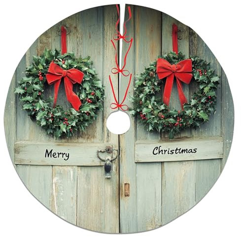 Gonna per albero di Natale con agrifoglio, in tessuto verde festivo, per decorazione della casa e delle vacanze, feste di Natale, per interni ed esterni, 121 cm