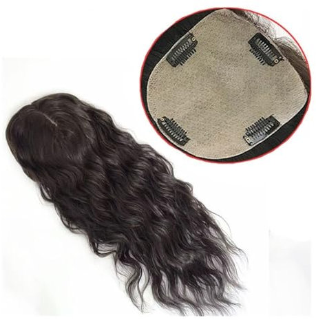 Haar-Topper Haarteile Welliger, lockiger Echthaar-Topper for Frauen, natürliche Farbe, europäisches Echthaar, 12 x 13 cm, atmungsaktive Basis aus Seidenhaut, Clip-in-gewellte Echthaarteile Haartopper
