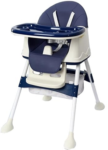 BESTXH Trona Infantil 3 En 1, Silla De Comedor Plegable para BebéS con Ruedas, Bandeja Doble Ajustable Y Asiento Regulable En Altura, Silla Multifuncional para BebéS Y NiñOs