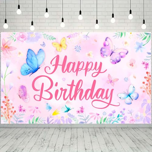 Butterfly Party Background, 110 x 180cm Butterfly Theme Backdrop for Butterfly Party Decoration Supplies