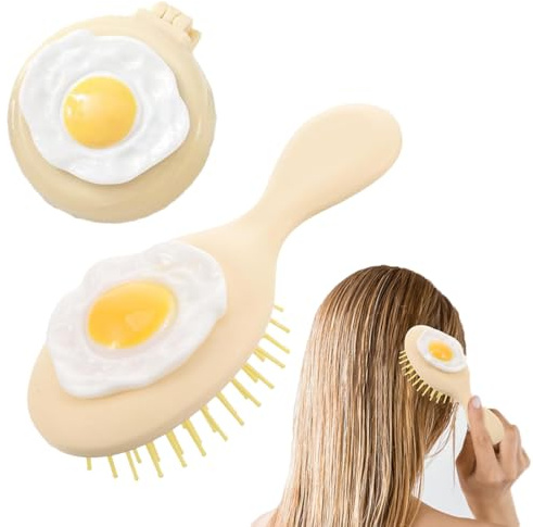 Mini Spazzola per capelli districante per i bambini e per i viagg, Simpatico pettine per airbag con uovo in camicia, Ideale per capelli umidi e asciutti