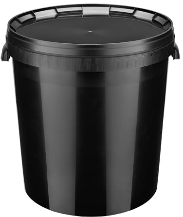 Garronda Eimer mit Deckel 30 L für die Lagerung von Lebensmittel- und Chemischen Produkten Schwarz 5 Stück GD-0117