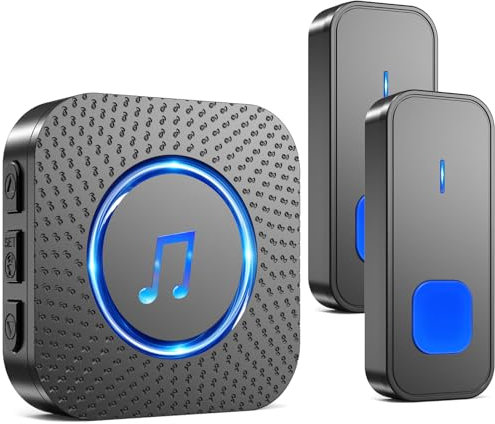 SURFOU Timbre Inalámbrico Exterior Interior Impermeable, Campainha Sem Fios Exterior con 2 Transmisor, Kit Wireless Doorbell Puerta para Casa 400M de Alcance con 55 Melodías, 5 Volumen, Indicador LED