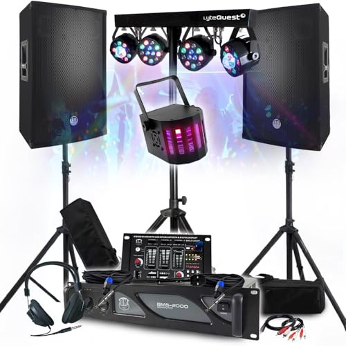 Sono DJ 3400 W Verstärker 2000 W, Lautsprecher 2 x 700 W, Füße, Mischpult, 8 Lichter Xperformer LED, Kopfhörer Mikrofon
